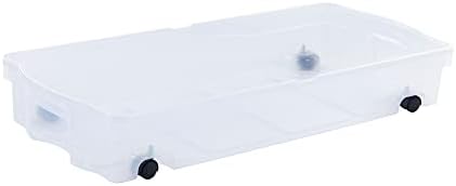 Rubbermaid 68 Quart Under the Bed Low Profile Storage Boxes with Dual Hinged Lids and Easy Rolling Caster Wheels, Clear, 2 Pack - Image 4