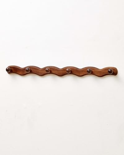 Wood Coat Rack Wall Mount - Walnut Coats Hook Hanger Wall-Mounted, Wave-Shaped Entryway Hanging Racks with 6 Hooks for Jacket Keys Hats Robes Towels Bags, Living Room Mudroom Bathroom Bedroom Hallway by Vinoil