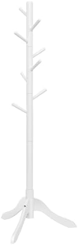 VASAGLE Solid Wood Coat Rack, Free Standing Tree-Shaped Coat Rack with 8 Hooks, 3 Height Options, for Clothes, Hats, Bags, Living Room, Bedroom, Home Office, Cloud White URCR01WT by Unknown