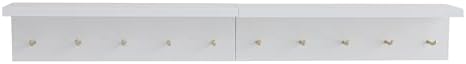 Marine Plywood Wall Mounted Coat Rack with Shelf & Key Hooks, 5 Brass Hooks Entryway Organizer, Modern Floating Shelf for Bedroom Hallway, Space-Saving Home Storage Rack (2, White) - Image 3