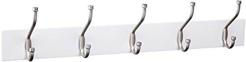 Amazon Basics Rectangular Farmhouse Wall-Mounted Coat Rack for Entryway and Bedroom, Storage Organizer, 5 Hooks, White by AmazonBasics