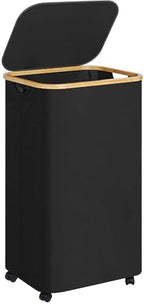 Laundry Basket with Wheels,100L Hampers for Laundry,Black Large Laundry Hamper with Lid and Bamboo Handles,Collapsible & Waterproof Tall Cloth Hamper for Dormitory Family by Merkisa