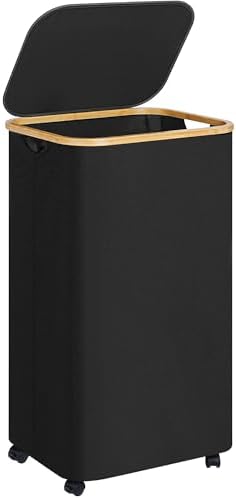 Laundry Basket with Wheels,100L Hampers for Laundry,Black Large Laundry Hamper with Lid and Bamboo Handles,Collapsible & Waterproof Tall Cloth Hamper for Dormitory Family by Merkisa