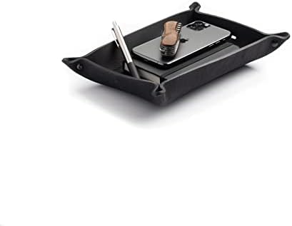 Main Street Forge Leather Valet Tray for Men – Rustic EDC Organizer for Keys, Phone & Wallet – Made in USA – Midnight Black by MainStreetForge