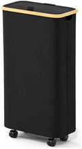 SpaceAid Slim Laundry Hamper with Wheels and Lid,62L Rolling Narrow Clothes Basket with Bamboo Handle, Large Laundry Hamper for Bedroom, Bathroom, Dorm, Laundry Room - Black by SpaceAid