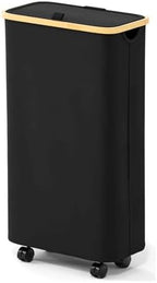 SpaceAid Slim Laundry Hamper with Wheels and Lid,62L Rolling Narrow Clothes Basket with Bamboo Handle, Large Laundry Hamper for Bedroom, Bathroom, Dorm, Laundry Room - Black by SpaceAid