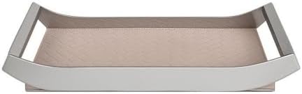 YIJU Synthetic Material Tray Rectangular Tray Catchall Tray Organizer with Raised Sides and Leather Textured Inset Suitable for Bedroom Vanity Coffee Table Office Desk, Beige, Small by YIJU