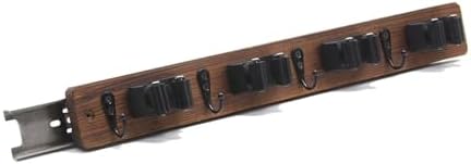Right Pull Out Mop and Broom Holder, Rustic Wood Broom Hanger with 4 Slots and 4 Hooks for Home Décor, Kitchen, Laundry Room and Closet, Broom and Mop Organizer Wall Mount for Garage Organize by Halyuhn