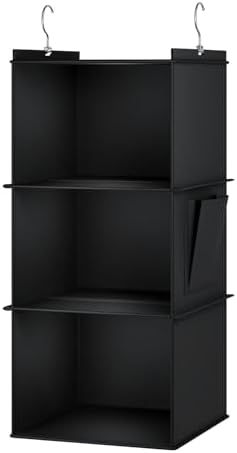 YOUDENOVA Hanging Closet Organizer and Storage for Clothes, 3-Shelf, Black | Locker/RV/Camper Organizer, Side Pocket, Hanging Shelves for Small Closet, Dorm Room Essentials for Guys, Breathable Fabric - Image 6