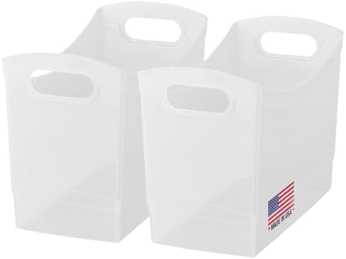 Modern Narrow Organizer Storage Bin, Clear Plastic Household Storage Container for Kitchen Pantry storage, Under Sink Bin, Bathroom/Laundry Room - Made In USA - 2 Pack (Narrow - 13” X 9” X 6”) by Tribello