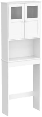 Bonnlo Over the Toilet Storage Cabinet with Adjustable Shelf White Bathroom Floor Organizer Space Saver with Double Doors, 67" Height - Image 5