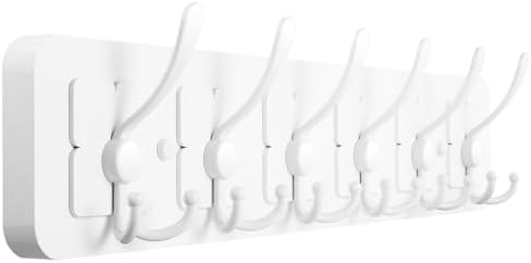 Solid Pine Wooden Wall-Mounted Coat Rack - Rustic Entryway Organizer with 6 Zinc Alloy Hooks, Space Saving Wall Coat Hanger for Jackets, Hats, Bags, Towels & Robes (White, 6 Triple Hooks) by Unknown