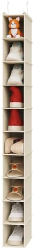 MAX Houser 10-Shelf Hanging Shoe Shelf Organizer for Closet Beige | Foldable Hanging Shoe Storage Shelf with 2 Metal Hooks, Space Saving Storage for Narrow Space - Image 5