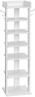 HOOBRO Vertical Shoe Rack for Front Door Entryway, 7 Tier Wooden Shoe Storage Organizer with Hooks, Narrow Shoe Tower for 7 Pairs, Space Saving, for Corner, Closet, Bedroom, White WT61XJ01 by HOOBRO
