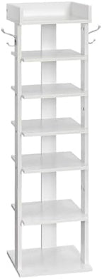 HOOBRO Vertical Shoe Rack for Front Door Entryway, 7 Tier Wooden Shoe Storage Organizer with Hooks, Narrow Shoe Tower for 7 Pairs, Space Saving, for Corner, Closet, Bedroom, White WT61XJ01 by HOOBRO