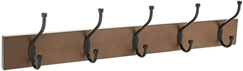 Amazon Basics Rectangular Farmhouse Wall-Mounted Coat Rack for Entryway and Bedroom, Storage Organizer, 5 Hooks, Barnwood by AmazonBasics