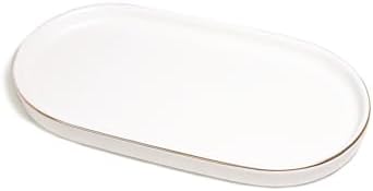 Ceramic Jewelry Dish, Perfume Vanity Tray, 7x4 Decorative Catch All Bowl for Trinket Key Ring, Small Bathroom Counter Tray, Soap Tray for Kitchen Sink (White) by HANKOR