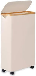 Slim Laundry Basket with Wheels,Narrow Hampers for Laundry,Freestanding Laundry Hamper with Lid&Bamboo Handles,Collapsible & Waterproof Tall Cloth Hamper for Dorm Family(60L Beige) by Merkisa