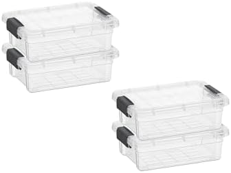 Superio 0.7 Quart Mini Clear Plastic Storage Container with Lid, Stackable Small Organizer Box for Crayons, Art Supplies, Beads, Sewing, Stationery & Food Storage, 4 Pack by Superio
