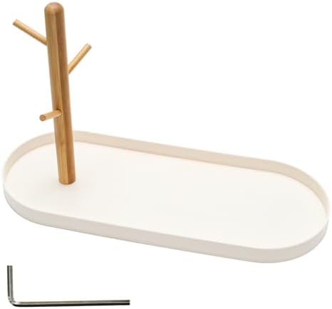 White Multi-Functional Key Tray, Wood Key Bowl Jewelry Tray, 3-Tier Hanging Organizer for Entryway/Rings Phone Bracelets Watches by Unknown