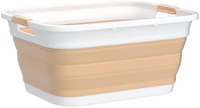 SAMMART 41L (10.8 gallon) Collapsible Plastic Laundry Basket - Foldable Pop Up Storage Container/Organizer - Portable Washing Tub - Water capacity: 32L (8.4 gallon) (Rectangular, White/Beige) - Image 4