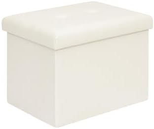 B FSOBEIIALEO Folding Storage Ottoman, 16.5" Faux Leather Ottomans, White by BFSOBEIIALEO