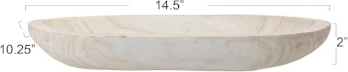 BOLTCORRSE Large Whitewashed Decorative Wood Bowl - Hand Carved Paulownia Tray for Coffee Table Centerpiece & Entryway Catchall - Organic Modern Farmhouse Decor - Image 2
