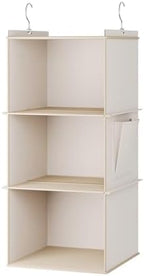 YOUDENOVA Hanging Closet Organizer and Storage for Clothes, 3-Shelf, Beige | Locker/RV/Camper Organizer, Side Pocket, Hanging Shelves for Small Closet, Dorm Room Essentials for Guys, Breathable Fabric - Image 6