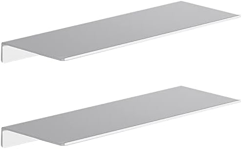 Danpoo 16 inch Metal Floating Shelves for Wall Organizer & Storage, Display Shelves for Bathroom, Living Room, Kitchen, Bedroom(Silver, 2-Pack) by Danpoo-ForYourHome