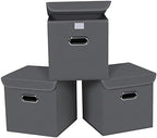 Closet Organizers Fabric Storage Bins With Lids Collapsible Cube Storages Organizer Basket With Handles,Storage Boxes for Clothes Storage,Office,Toys,3 Pack,（Grey by SEVENDOME