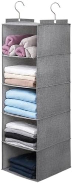 Large Hanging Sweater Organizer for Closet,Collapsible 6-Shelf Hanging Closet Shelves with Drawers, Washable (Grey-5 Shelf) by Unknown