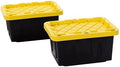 Plastic 5-Gallon Storage Tote with Lockable Lid, Stackable Tough Regular-Duty Bin for Garage, Tools, and Home Organization (2-Pack) - Black and Yellow by FactoryDirectPartners