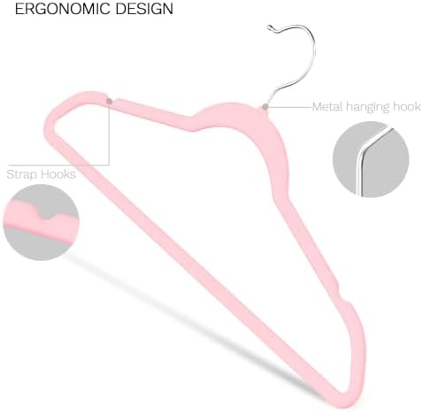 Pink Velvet Hangers 20 Pack, Slim Space Saving Suit Hangers for Closet Organizer, Rotating Silver Hook, Non Slip Clothes Felt Hanger Heavy Duty for Coat,Shirt, Pants, Camisole, Dress - Image 3