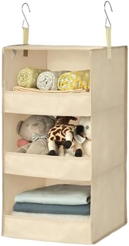GRANNY SAYS 3-Shelf Hanging Closet Organizer, Foldable Storage, Khaki | 33 lb Capacity, No-Sag Support, Keeps Clothes Neat, Folds Flat, Fits RV, Dorm & Small Closets by GRANNYSAYS