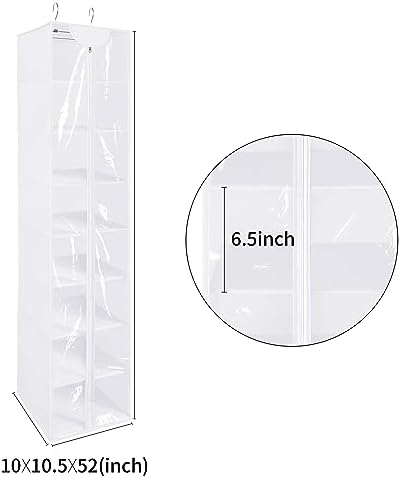Libeder Hanging Closet Organizer, 8-Shelf Wardrobe Clothes Storage Organizer with Zipper,Hanging Shelves for Sweater,Shoes,Purse,Hats,White - Image 3