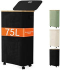 Laundry Basket with Wheels, Dirty Clothes Hamper on Wheels, Rolling Tall Laundry Hamper with lid for Laundry Room, Dorm and Bathroom, 75L Black by Vincona