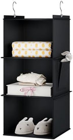 YOUDENOVA Hanging Closet Organizer and Storage for Clothes, 3-Shelf, Black | Locker/RV/Camper Organizer, Side Pocket, Hanging Shelves for Small Closet, Dorm Room Essentials for Guys, Breathable Fabric by YOUDENOVA