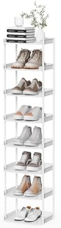 Narrow Shoe Storage Rack, Compact Single Shoerack Stand for Slim Space, Stackable Tall Thin Show Tower, Solid Plastic Shelves, for Hallways, Kitchens, Bedrooms Tidy Organizer (White, 8 Tier) by StorageOrganizersforHome