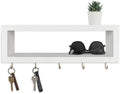 Lwenki Wall Shelf with Hooks - Decorative Key and Wallet Holder for Wall Holds Sunglasses, Leashes, Scarves and Lanyards - 15.7" x 5.1" x 2.9" Entryway Organizer Made of Paulownia Wood (White) by Lwenki