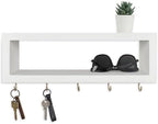 Lwenki Wall Shelf with Hooks - Decorative Key and Wallet Holder for Wall Holds Sunglasses, Leashes, Scarves and Lanyards - 15.7" x 5.1" x 2.9" Entryway Organizer Made of Paulownia Wood (White) by Lwenki