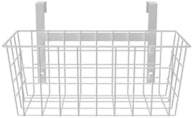 MaraFansie Basket with Hook, Grid Storage Basket, Over the Cabinet Door Organizer, Wire Hanging Basket with Hook Over the Railing, Under Sink Kitchen Cabinet, Pantry, Bathroom, White, 2 Pack - Image 7