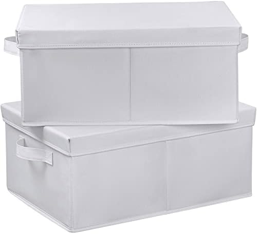 HOONEX Storage Bins with Lids for Organizing, Pack of 2, Storage Boxes with 2 Carrying Handles and Sturdy Heavy Cardboard, 16.5" L x 11.8" W x 7.5" H for Shoes, Books, Clothes, Nursery, White by HOONEX