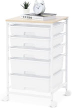 SYKIARIOL Rolling Cart with Drawers, 5 Drawers Utility Cart, Bright White by SYKIARIOL