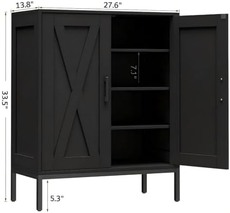 Homleke Farmhouse Shoe Cabinet with 2 Barn Doors & Metal Legs - Image 2