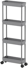Sooyee 4 Tier Slim Storage Cart,Rolling Storage Cart,Narrow Shelf,Bathroom Rack,Mobile Shelving Unit Organizer for Kitchen, Bathroom, Laundry Room, Grey by Sooyee