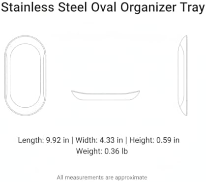 Bathroom Vanity & Kitchen Counter Organizer, Stainless Steel Oval Catchall Tray for Small Items, 9.9 x 4.3 Inches - Image 7