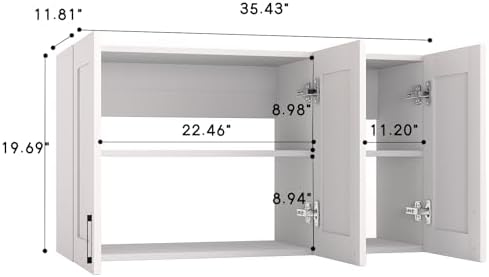 White Laundry Room Cabinets and Storage with 3 Doors and Utility Adjustable Shelf，Gabinetes Para Cocina Cupboard Kitchen Organizers and Storage Pantry Wall Mounted 12.4"D x 35.4"W x 19.7"H - Image 3