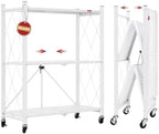 DEANIC 3 Tier Foldable Storage Shelves with Wheels, Kitchen Appliance Stand, Freestanding Metal Wire Shelf Rack, No Assembly Organizer Rolling Cart for Garage, Basement, Pantry(White) by ShowNow