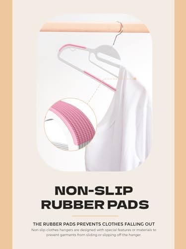 HOUSE DAY Slim Plastic Hangers with Non Slip Rubber Pads, 100 Pack, Pink | Space saving closet organizer, heavy duty S-shape, rubber grip pads help keep shirts, suits, coats, pants, skirts in place - Image 4