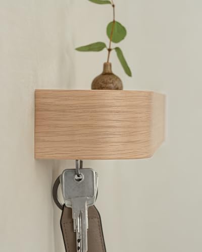 Kazai. Key Holder 'Toke' | Minimalist Key Hook Design from Berlin | Modern Key Holder Wall Mount with Wooden Shelf | Key Rack for Wall as Entryway Organizer | Oak, White - Image 7